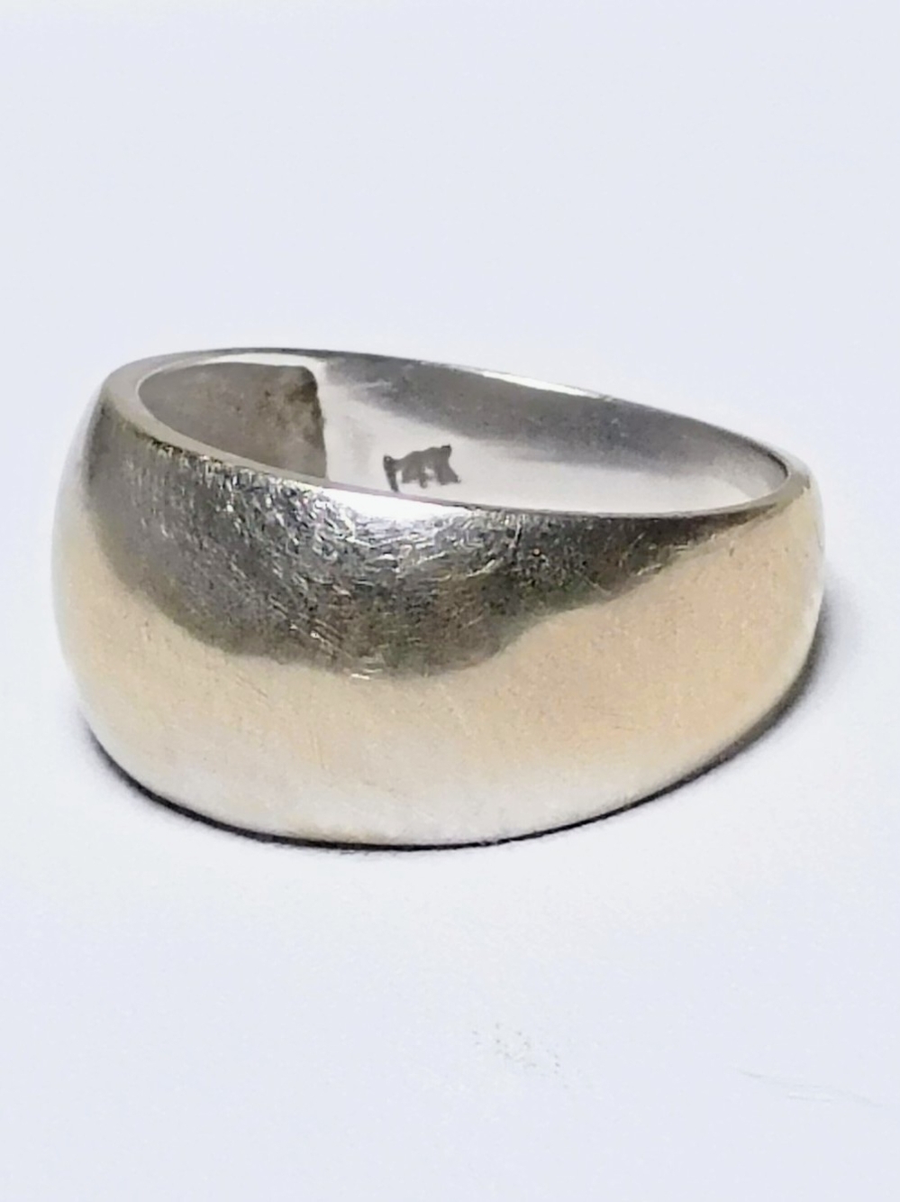 14k White Gold Band Ring Size 7 Cigar Style 9mm 4grams Israel Wedding